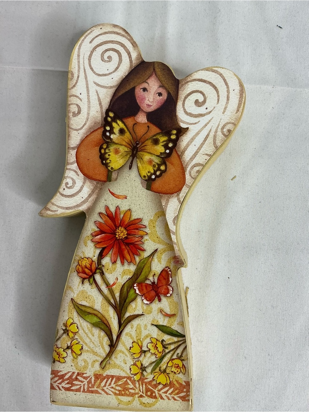 0003 - Handcrafted Floral Angel Figurine - Orange & Yellow